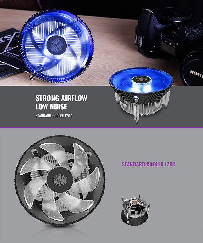  [AUSTRALIA] - Cooler Master i70C Copper Core CPU Cooler 12cm LED Blue Light Quiet Cooling Fan for Intel 1156 1155 1151 1150 CPU Radiator 120mm PC Fan.