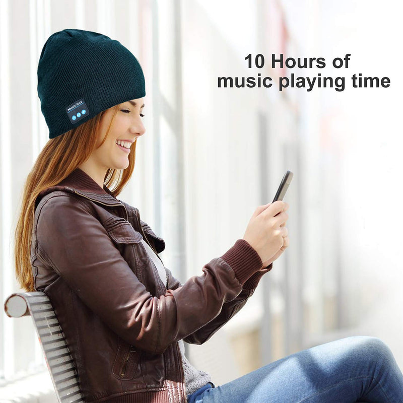 Bluetooth Beanie, with Detachable Built-in Microphone and Stereo Speakers, Bluetooth 5.0 for Outdoor Warmth-Unisex (Black) - LeoForward Australia