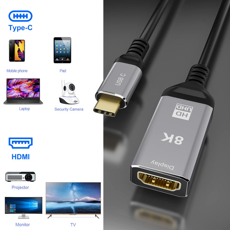  [AUSTRALIA] - USB C to HDMI Adapter Cable 8K, ConnBull USB-C (Type C) to HDMI 2.1 Converter (Male to Female), Support 4K@120Hz Compatible with Thunderbolt 3/4, MacBook etc( 0.82ft) USB-C to HDMI Cable