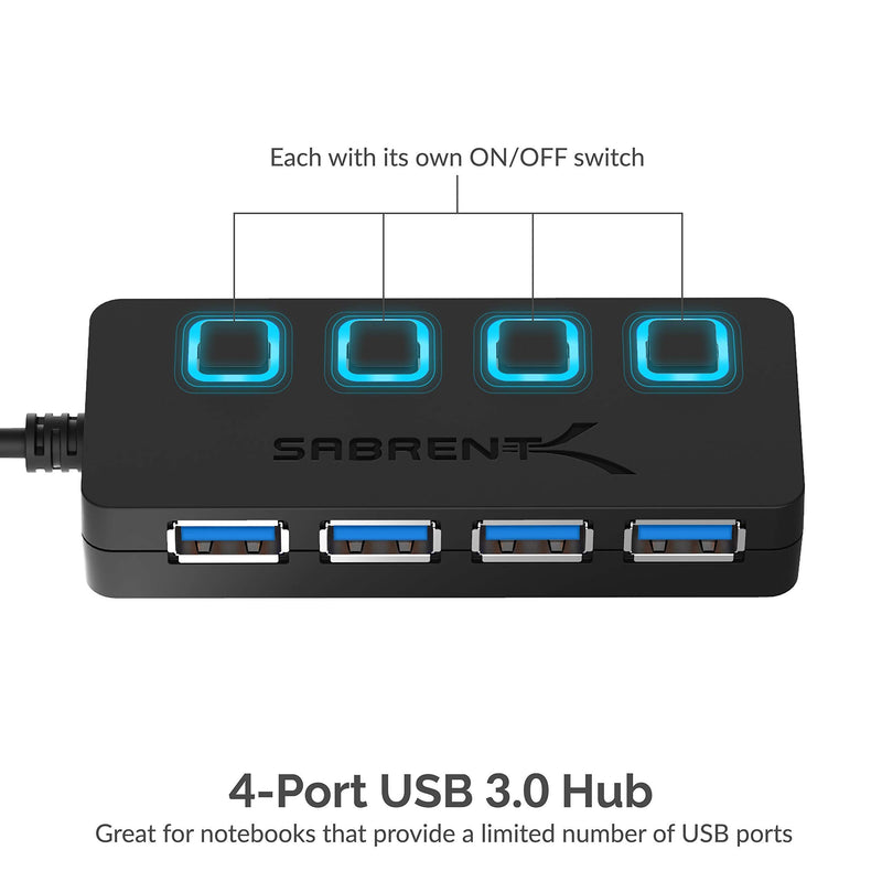  [AUSTRALIA] - Sabrent 4-Port USB 3.0 Hub with Individual LED Power Switches | 2 Ft Cable | Slim & Portable | for Mac & PC (HB-UM43)