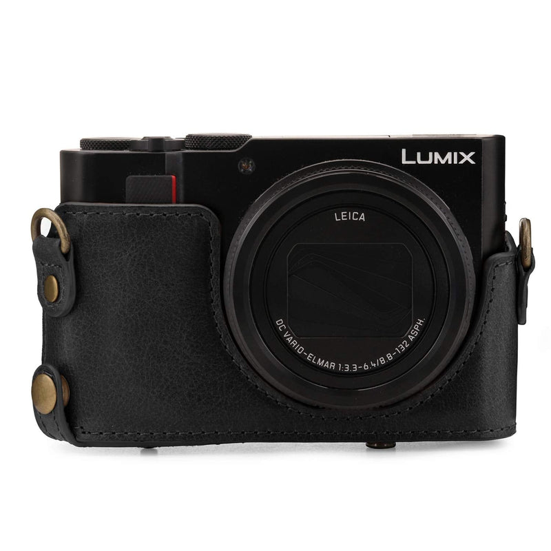  [AUSTRALIA] - MegaGear Ever Ready Genuine Leather Camera Case Compatible with Panasonic Lumix DMC-ZS100, DC-ZS200 Black