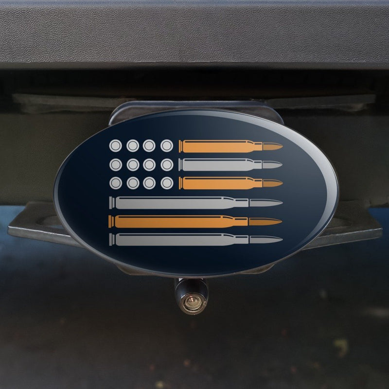  [AUSTRALIA] - Graphics and More American Flag Bullets Guns USA Second 2nd Amendment Oval Tow Hitch Cover Trailer Plug Insert 2" 2 Inch Receivers