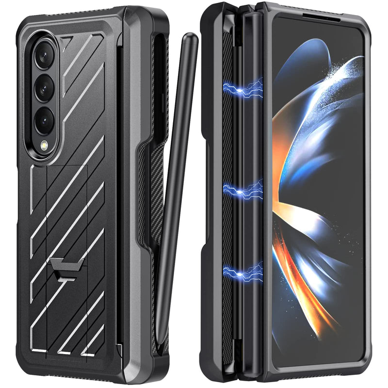  [AUSTRALIA] - CENMASO Armor Case for Samsung Galaxy Z Fold 4, Z Fold 4 Case with Hinge Protection [with S Pen Holder] [Built-in Kickstand] Anti-Scratch Shockproof Protective Case for Samsung Z Fold 4-Matte Black Matte Black