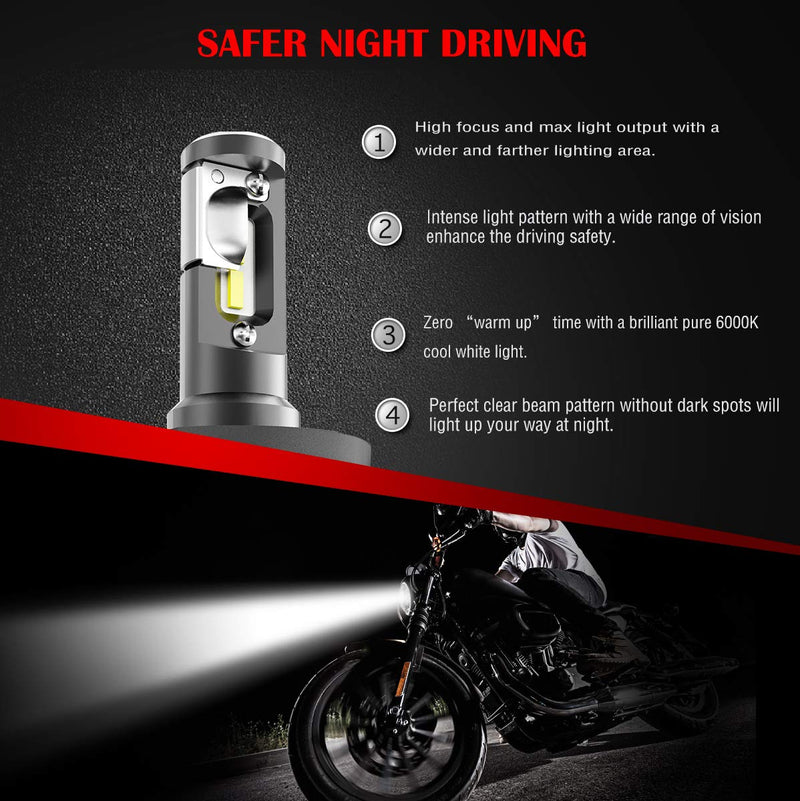 SEALIGHT H4/9003/HB2 Motorcycle LED Headlight Bulb High Low Beam Headlamp with Fan 6000K Cool White, 1pcs - LeoForward Australia