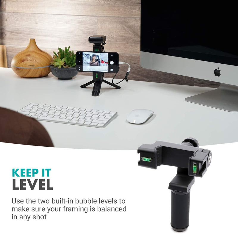  [AUSTRALIA] - Movo PR-3 Rotating Smartphone Grip Handle Rig with Vertical and Horizonal Positions, Wrist Strap, Tripod Mount, Cold Shoe Mount for Lights and Microphones - for iPhone, Samsung, Google, Android Phones