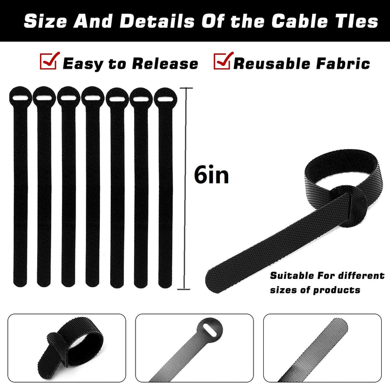  [AUSTRALIA] - 60PCS Reusable Fastening Cable Ties, 8-Inch Cable Straps Cable Management, Multi-Purpose Hook & Loop Cord Organizer Wire Ties, Adjustable Cable Organizer Cord Ties, Microfiber Cloth Straps, Black. 8 Inch