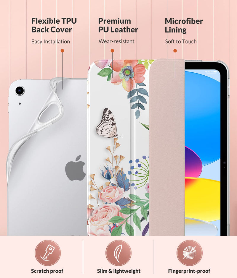  [AUSTRALIA] - MoKo Case for New iPad 10th Generation Case 2022, iPad 10.9 Case with Soft TPU Translucent Frosted Back Cover, Slim Shell Stand Protective Case with Auto Wake/Sleep, Support Touch ID, Fragrant Flowers