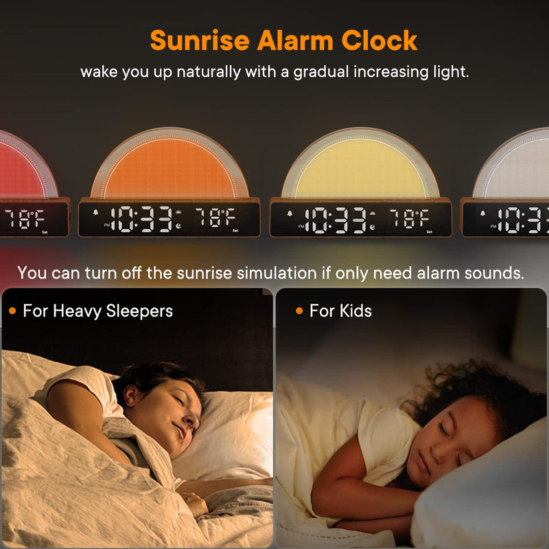  [AUSTRALIA] - Sunrise Alarm Clock, Wake Up Light with Sunrise Simulation, Touch Control Bedside Lamp Dimmable Multicolor, Snooze, Sleep Aid, 10 Natural Sounds, LED Digital Alarm Clock for Heavy Sleepers Adults Kids M9-01