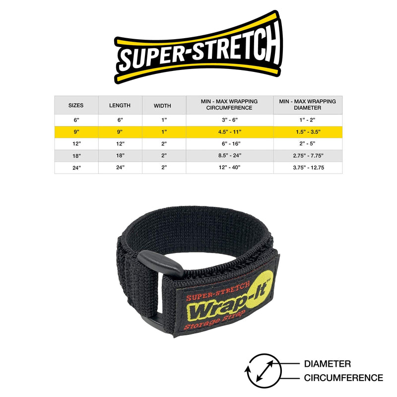  [AUSTRALIA] - Super-Stretch Wrap-It Storage Straps, 9" (10 Pack) - Elastic Hook and Loop Cinch Straps - Extension Cord Organizer, Hose Strap, Cable Straps, Tool Strap, Cord Wrap, Cord Keeper and Cable Storage 9" (10 Pack) Black