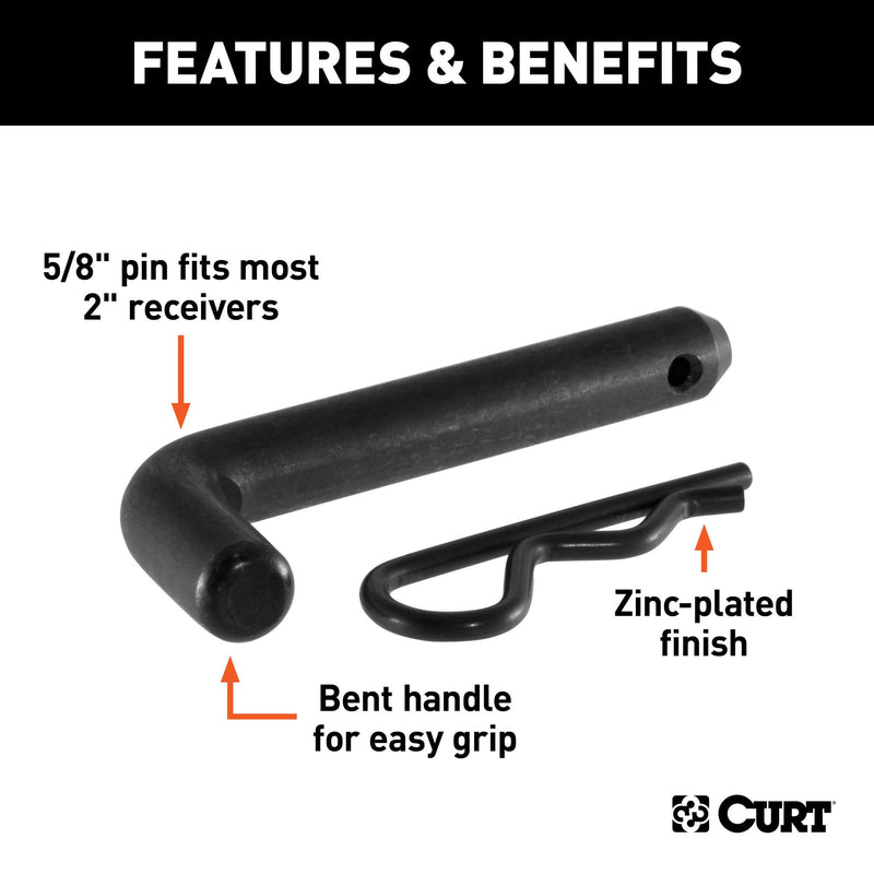  [AUSTRALIA] - CURT 21578 Black Trailer Hitch Pin & Clip, 5/8-Inch Pin Diameter, Fits 2-Inch Receiver