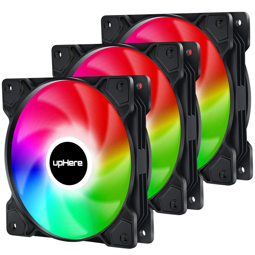  [AUSTRALIA] - upHere Long Life 120mm PWM 4-Pin High Airflow Quiet Edition Dynamic Rainbow LED Case Fan for PC Cases, CPU Coolers, and Radiators 3-Pack,SR12CF4-3 SR12-CF4 PWM Dynamic Rainbow LED