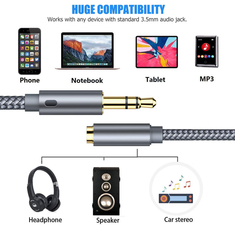  [AUSTRALIA] - Goalfish Headphone Extension Cable, 3.5mm Extension Audio [2-Pack, 6.6ft] Male to Female Aux Adapter Hi-Fi Sound Stereo Extender Cord for Headset, iPhone, iPad, Smartphones, Tablets & More (Grey)