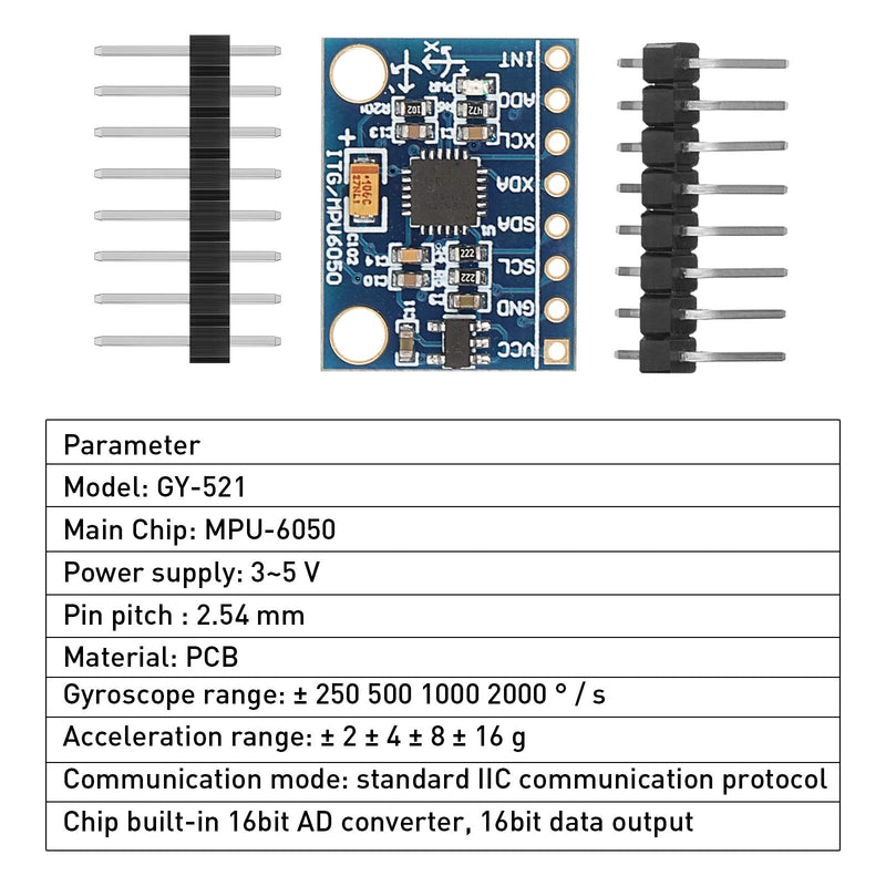 10 Pieces GY-521 MPU-6050 MPU6050 Module, 3 Axis Accelerometer 6 DOF Gyroscope Sensor Module Kit 16 Bit AD Converter Data Output IIC 3-5v Compatible with Arduino - LeoForward Australia