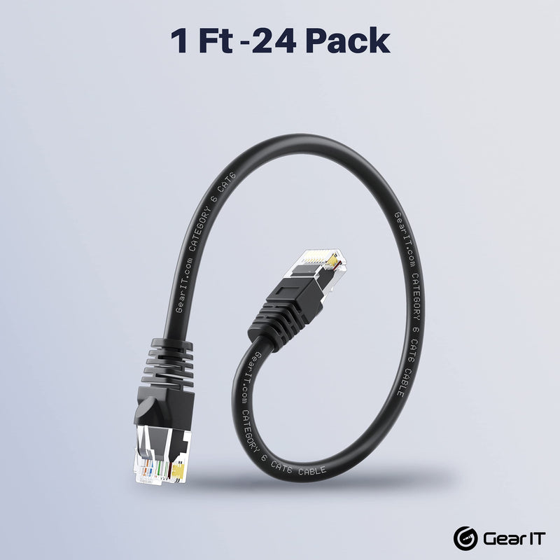  [AUSTRALIA] - GearIT Cat 6 Ethernet Cable 1 ft (24-Pack) - Cat6 Patch Cable, Cat 6 Patch Cable, Cat6 Cable, Cat 6 Cable, Cat6 Ethernet Cable, Network Cable, Internet Cable - Black 1 Foot 1 Foot (24-Pack)