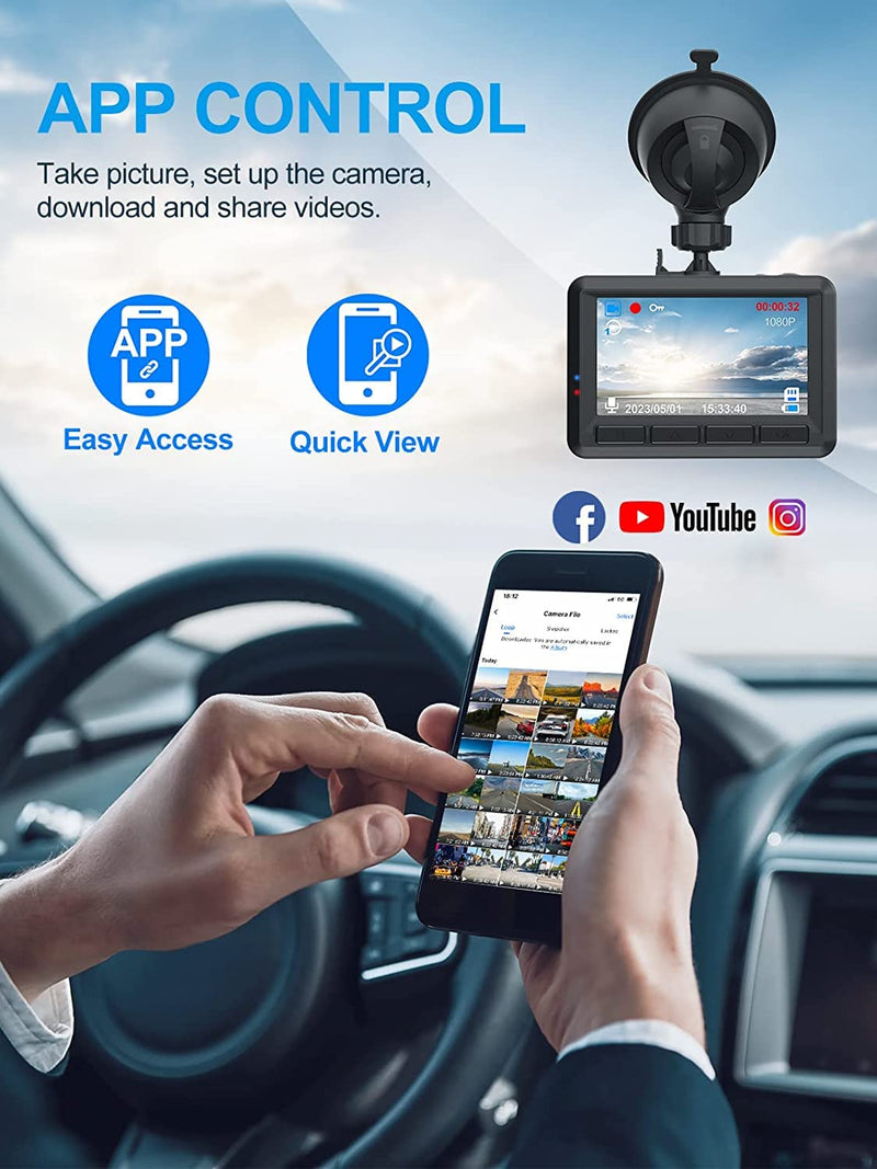  [AUSTRALIA] - Dash Cam, FHD 1080P Mini Dash Camera for Cars with WiFi, 2.45" IPS Screen, Night Vision, WDR, Loop Recording, G-Sensor Lock, 170°Wide Angle and Parking Monitor