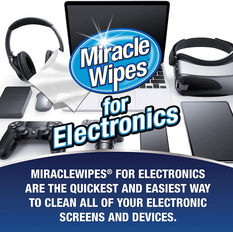  [AUSTRALIA] - MiracleWipes for Electronics Cleaning - Screen Wipes Designed for TV, Phones, Monitors and More - Includes Microfiber Towel - (60 Count) 60 Count