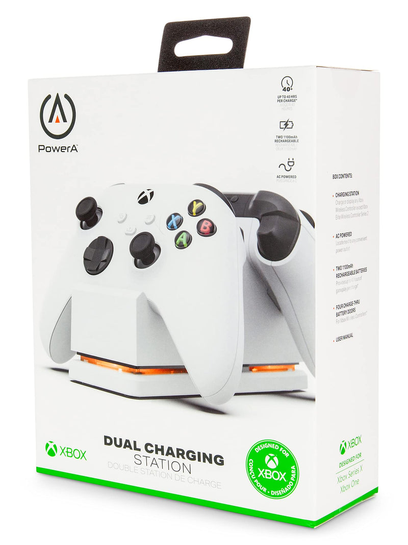 PowerA Dual Charging Station for Xbox - White with Black Base, Wireless Controller Charging, Charge, Rechargeable Battery, Xbox Series X|S, Xbox One - Xbox Series X Dual Charge White - LeoForward Australia
