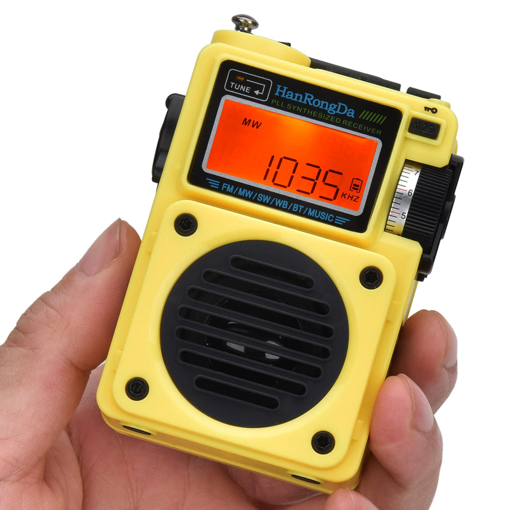  [AUSTRALIA] - HanRongDa Radio, Bluetooth Speaker Support MicroSD Card, FM MW WB Shortwave Receiver with NOAA Alerts and Sleep Timer, Rechargeable Retro Digital Radios with Backlit and Alarm for Camping HRD701 Yellow