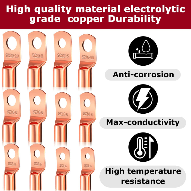  [AUSTRALIA] - 400 Pcs Copper Wire Lugs with Heat Shrink Set, AWG2 4 6 8 10 12, 200 Pcs Battery Cable Ends Rings Terminal Connectors Wire Lugs with 200 Pcs Heat Shrink Tubing Assortment Kit, Battery Cable Lugs