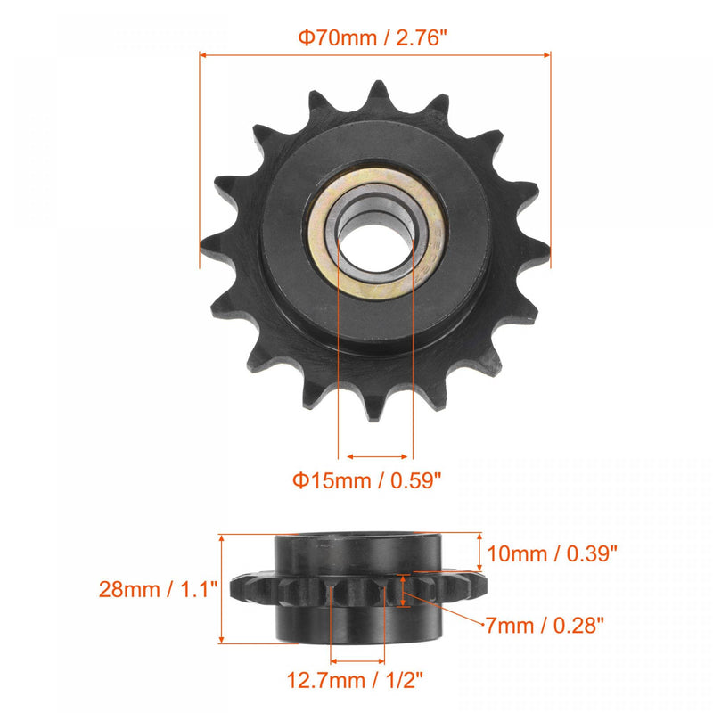  [AUSTRALIA] - uxcell #40 Chain Idler Sprocket, 15mm Bore 1/2" Pitch 16 Tooth Tensioner, Black Oxide Finished C45 Carbon Steel with Insert Double Bearing for ISO 08A Chains