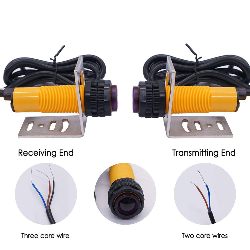  [AUSTRALIA] - Taiss/ 1 Pair Photoelectric Sensor M18 Infrared Ray Through-Beam Reflection Optical Photoelectric Switch Sensor NPN NO 6-36VDC Proximity Switch Inductive Distance 5M with mounting Bracket E3F-5DN1-2Z