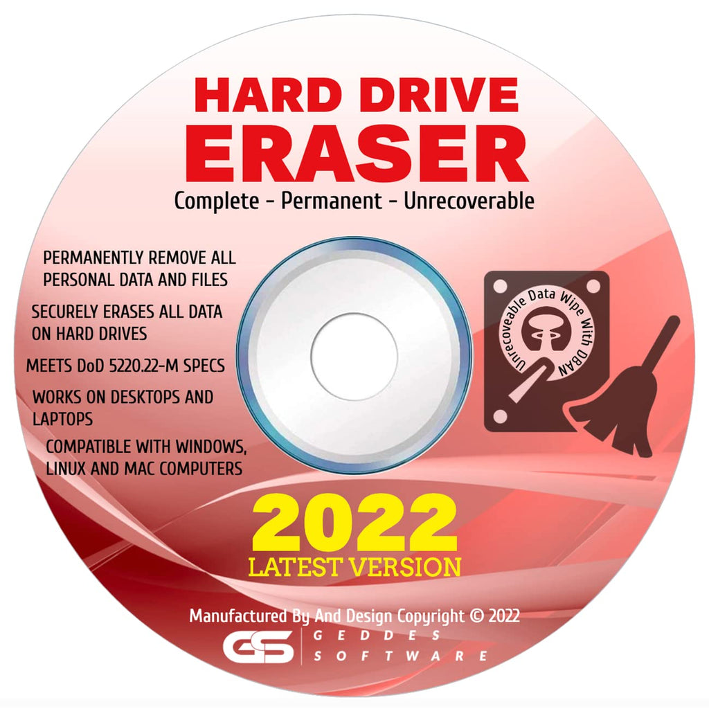  [AUSTRALIA] - Disk Wiper Hard Drive Eraser CD DVD with DBan Nuke Hard Drive Data Wiping Software from Geddes Software for Windows, Linux & Mac 2022 Latest Version