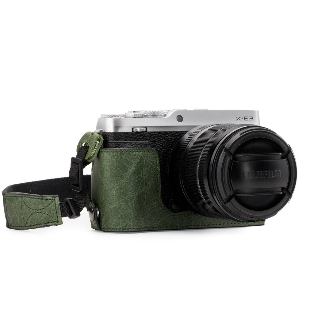  [AUSTRALIA] - MegaGear MG1344 Ever Ready Genuine Leather Camera Half Case & Strap Fujifilm X-E3 with Battery Access, Green