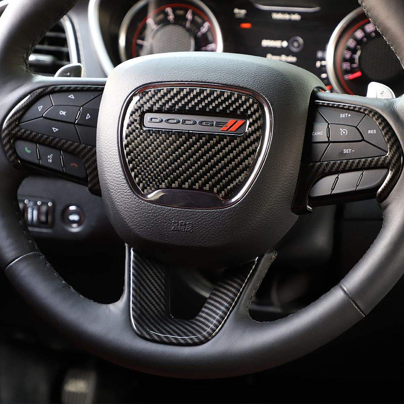  [AUSTRALIA] - Voodonala for Challenger Charger Steering Wheel Cover Accessories Trim for 2015-2020 Dodge Challenger Charger Carbon Fiber