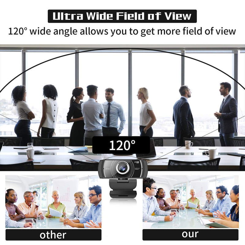  [AUSTRALIA] - 60Fps 120 Degree Wide Angle Webcam-1080P USB Computer Web Camera with Microphone,Full HD Webcam for Gaming Streaming Conferencing (Black)