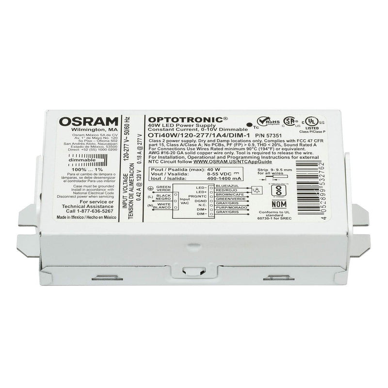  [AUSTRALIA] - Osram 57351 Optotronic 40W 120/277V AC 50/60Hz Constant Current Dimmable Compact LED Driver OTi 40W/120-277/1A4 DIM-1