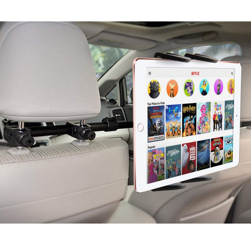  [AUSTRALIA] - Premium Car Headrest Tablet Mount Backseat Holder Stand {Multi Passenger} Works with All Tablets - Apple iPad PRO Air Mini Samsung Tab A E S4 w/Anti-Vibration Swivel Cradle (7-15 inch displays)