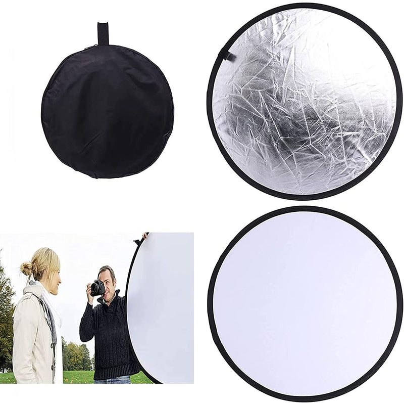  [AUSTRALIA] - Photography Light Reflectors HiYi 2-in-1Collapsible Selfie Background Diffuser Panel 30cm/12inch Camera Photo Reflector Diffuser Accessories for Video, Photoshoot, Outdoor Lighting (Silver & White) 12inch/30cm