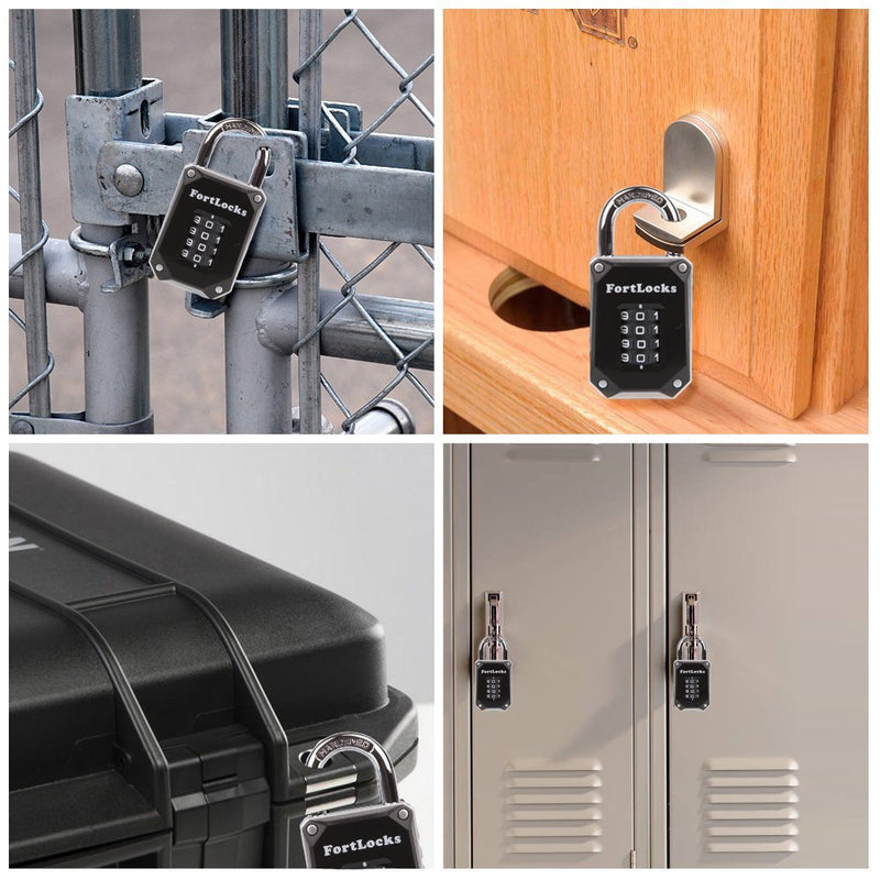  [AUSTRALIA] - FortLocks Gym Locker Lock - 4 Digit, Heavy Duty, Hardened Stainless Steel, Weatherproof and Outdoor Combination Padlock - Easy to Read Numbers - Resettable and Cut Proof Combo Code - 1 Pack Silver