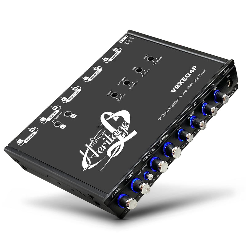  [AUSTRALIA] - 4 Band Adjustable Parametric Equalizer - 7 Volt RMS Pre-Amp Output with Subwoofer Gain Control and 3 Input Sources Selectable, Pre-amp Line Aux Inputs Via RCA & Phone Jacks - VBXEQ4P