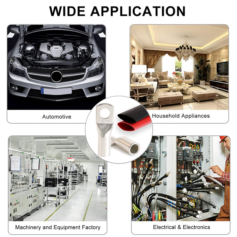  [AUSTRALIA] - AIRIC 2/0 Gauge Wire Lugs 1/2" Stud (M12), 4pcs UL Heavy Duty Cable Lugs Large Battery Cable Ends, Tinned Copper Tubular Lugs 2/0 AWG Ring Terminal Connectors DIN 46235, with 3:1 Heat Shrink Tubing 2/0 AWG 1/2" STUD (M12)