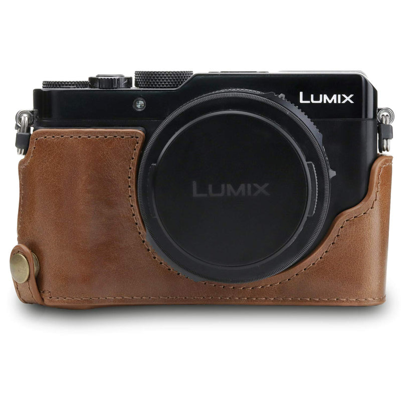  [AUSTRALIA] - MegaGear MG1564 Ever Ready Genuine Leather Camera Half Case Compatible with Panasonic Lumix DC-LX100 II - Brown One Size