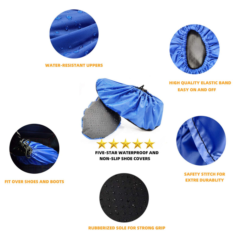  [AUSTRALIA] - 5 Pairs Non Slip Reusable Shoe Covers Waterproof Washable Boot Covers Durable Dustproof Booties Cover For Indoors Household Travel Floor Carpet Protection Large Blue