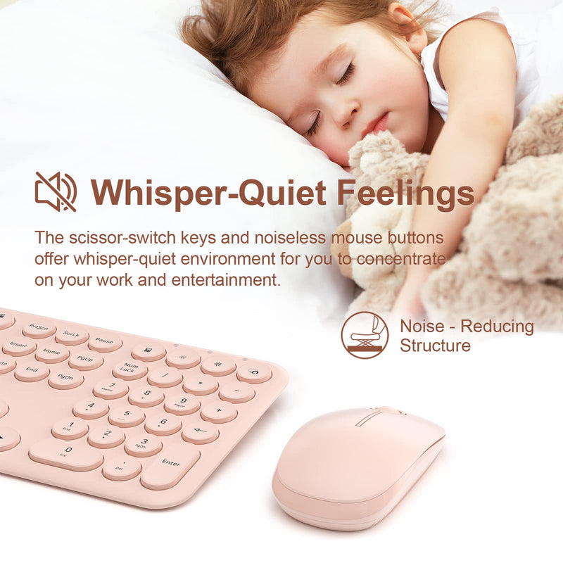  [AUSTRALIA] - Mobifice Cute Keyboard and Mouse Wireless for PC Computer/Laptop/Windows/Mac/Tablets/Apple iPad, Ultra-Thin 2.4GHz USB Cordless Full-Sized Silent Retro Computer Keyboard Mouse Combo (Pink) Rose Gold