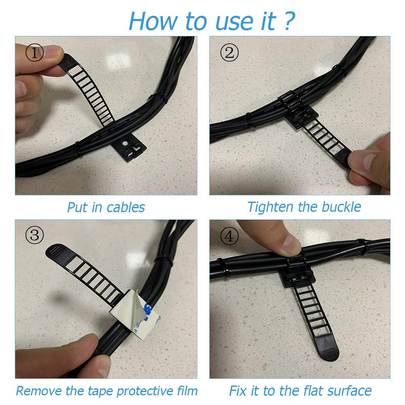  [AUSTRALIA] - 50pcs 2 Sizes Adjustable Adhesive Cable Ties Cable Clips Wire Strap Cord Clamp for Cable Management at Home and Office + 100pcs Nylon Zip Ties