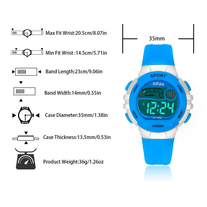 Kids Digital Watches for Girls Boys 50M(5ATM) Waterproof Multi-Functional WristWatches for Children Blue - LeoForward Australia