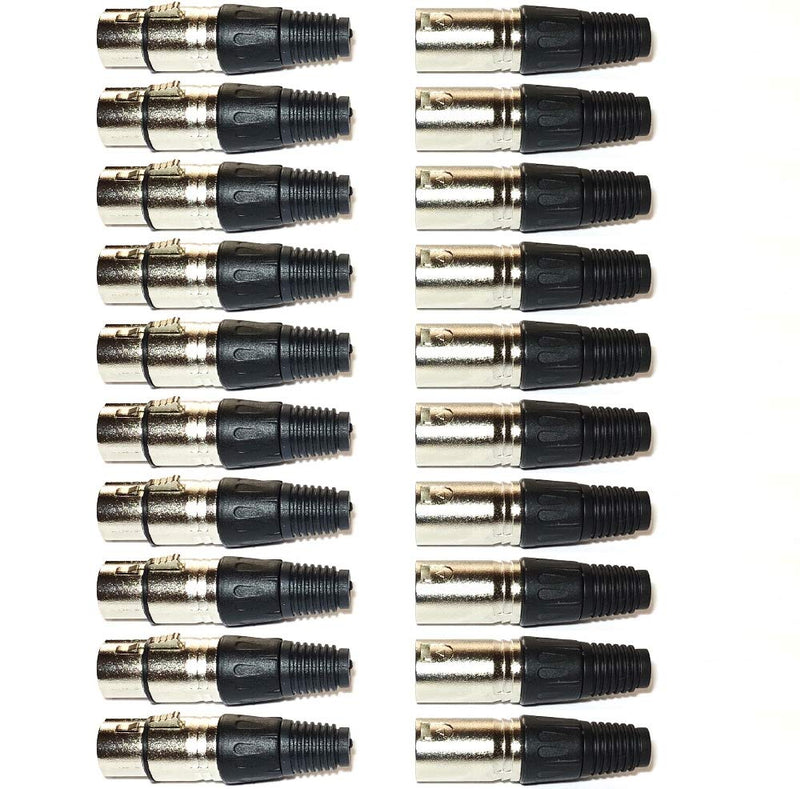  [AUSTRALIA] - XLR Male & Female Microphone Cable Connectors, XLR3M & XLR3F Plugs, 20 Pack