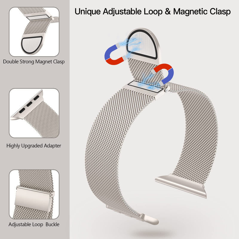 [AUSTRALIA] - OHOTLOVE Metal Magnetic Bands Compatible with Apple Watch Band 38mm 40mm 41mm 42mm 44mm 45mm 49mm Women Men, Stainless Steel Mesh Loop Strap for iWatch Ultra SE Series 8 7 6 5 4 3 2 1 Starlight S 38mm/40mm/41mm