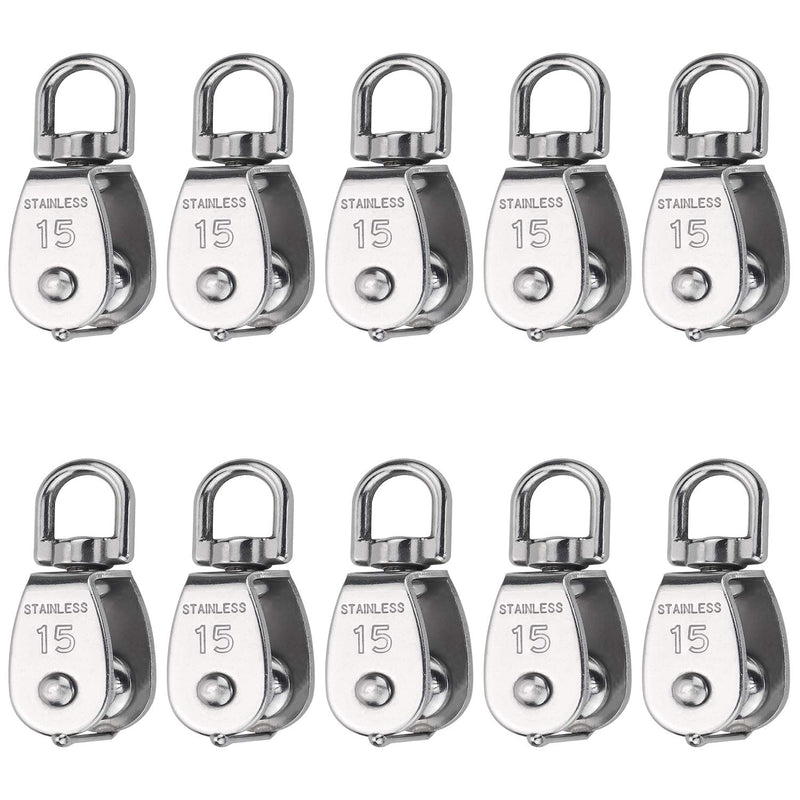  [AUSTRALIA] - Favordrory 10 Pcs Wire Rope Crane Pulley Block Lifting Crane Swivel Hook Single Pulley Block Hanging Wire Towing Wheel, 304 Stainless Steel (M15) M15