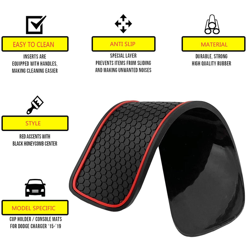  [AUSTRALIA] - 5pcs Custom Fit Cup Holder Insert & Center Console Liner Trim Mats for 2014 2015 2016 2017 2018 2019 Dodge Durango Non Slip Storage Bin Mat Trim