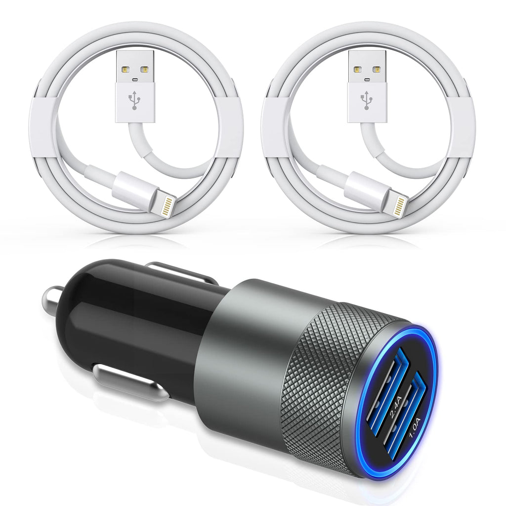  [AUSTRALIA] - [Apple MFi Certified] iPhone Car Charger,3.4a Fast Charge Dual Port USB Cargador Carro Lighter Adapter USB Car Charger iPhone Metal Cigarette Lighter [2Pack] Lightning Cable for iPhone/iPad/Airpods