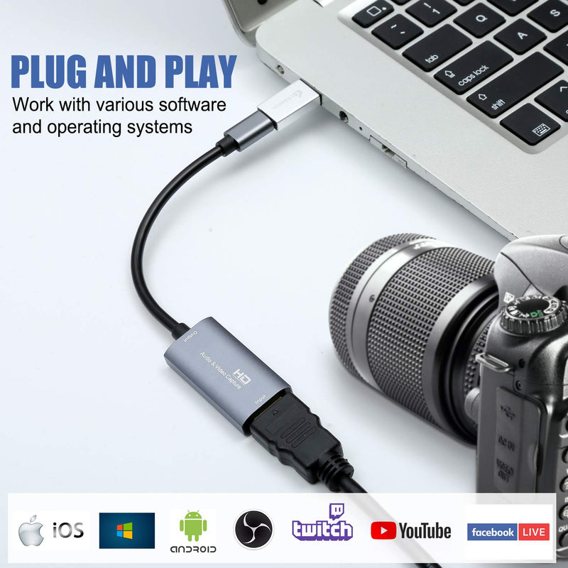  [AUSTRALIA] - Video Capture Card, Guermok USB 3.0 HDMI to USB C Audio Capture Card, 4K 1080p60fps Capture Devices for Gaming Live Streaming Video Recorder, Works for Windows Mac OS System for Nintendo Switch, Xbox