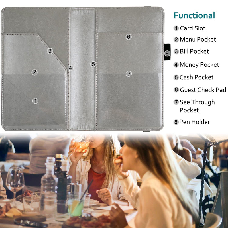  [AUSTRALIA] - Server Book - RSAquar Waitress Book/Waiter Book with 7 Large Pockets, Cute Server Wallet & Waitstaff Organizer with Elastic Band Fit Server Apron (Marble Black) AA-Marble Black