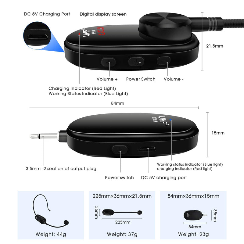  [AUSTRALIA] - ZOWEETEK Wireless Microphone Headset,UHF Wireless Headset Mic,UHF Headset Mic System,165ft Range,Support PA System,Power Amplifier,Voice Amplifier for Teachers,Fitness Instructor,Training,Lecturers