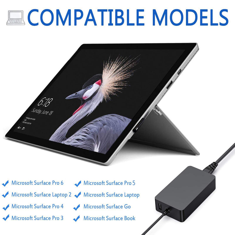  [AUSTRALIA] - Surface Pro Charger 44W 15V 2.58A Power Supply Compatible Microsoft Surface Pro 7 Pro 6 Pro 5 Pro 4 Pro 3 Surface Laptop1/2/3 Surface Go1/2 Surface Book 1/2 with 5V USB Charging Port