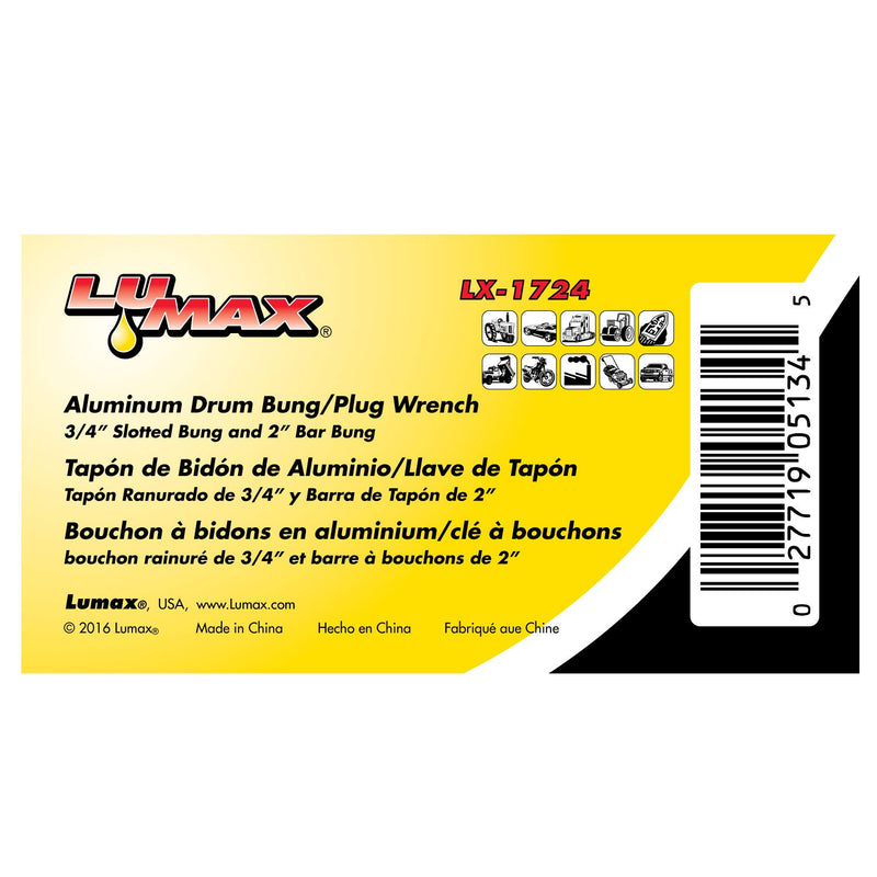  [AUSTRALIA] - Lumax LX-1724 Aluminum Drum Wrench (3/4" Slotted Bung/2" Bar Dung). Opens and tightens Most 2” and ¾” Drum Plugs. Overall Length: 10-1/2” (275 mm).